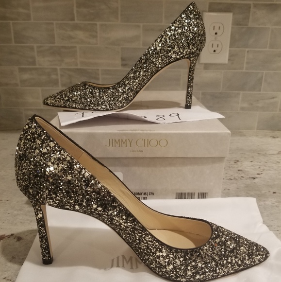 NWT Jimmy Choo Romy 85 Star Gold Mix Glitter Heels